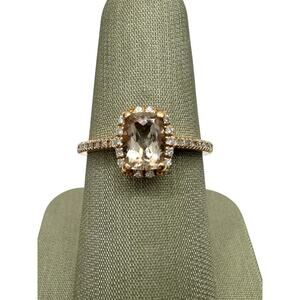 14K Rose Gold Morganite & Diamond Elongated Cushion Cut Ring (14304)
